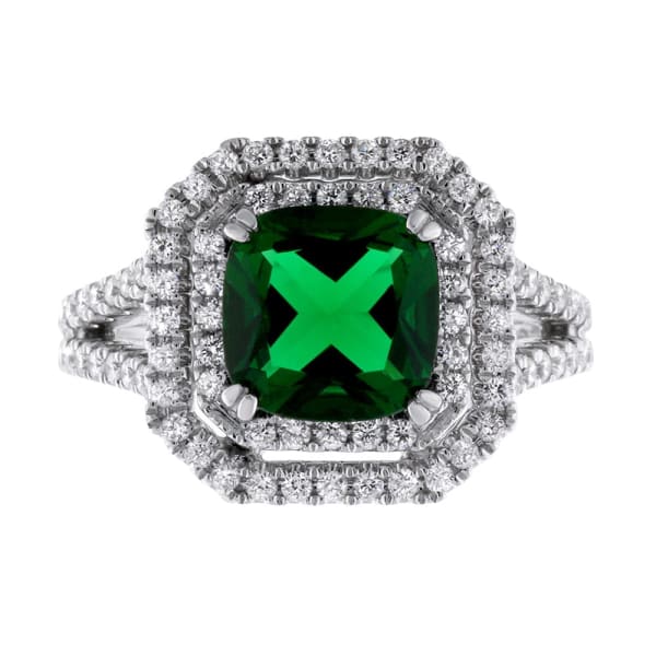 Beautiful 18k white gold cocktail ring with 8.7 x 8.7mm synthetic emerald R-6250