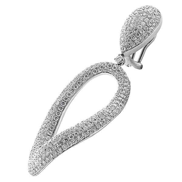 Beautiful 18K white gold diamond pave long earrings EAR-176375, side