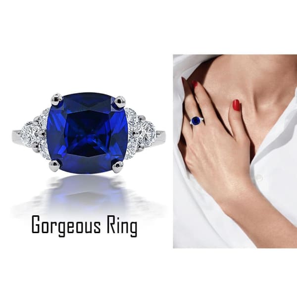 Beautiful Color Stone Cocktail Ring with center Blue Sapphire and side Diamond