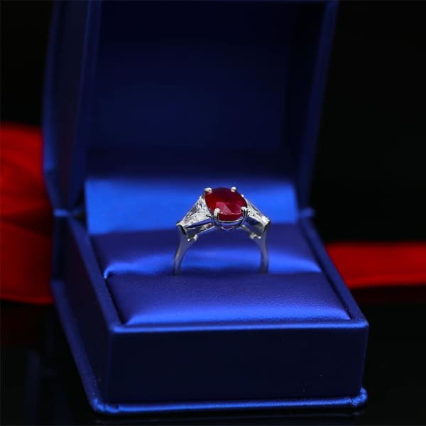 Beautiful Color Stone Cocktail Ring with center Ruby and side Diamonds NE-175000, Ring in packing
