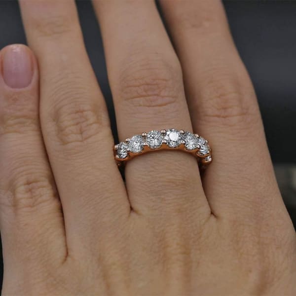 Beautiful Diamond Eternity Band features 5.00ct of Round Diamonds EN-19750 Rose Gold,Ring on a finger 