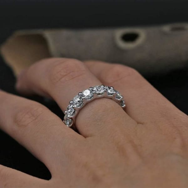 Beautiful Diamond Eternity Band features 5.00ct of Round Diamonds EN-19750 White Gold, Ring on a finger