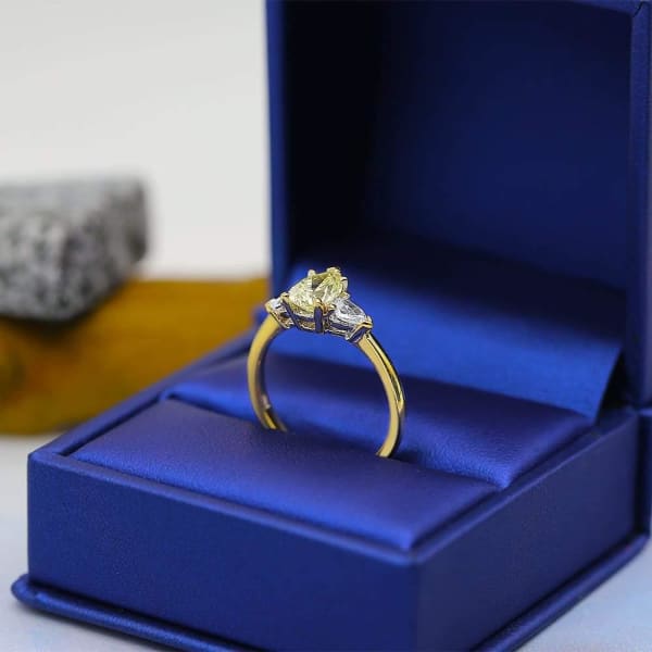 Beautiful Engagement Ring with center Fancy Yellow and side White Diamonds EN-4563000, Ring in packing