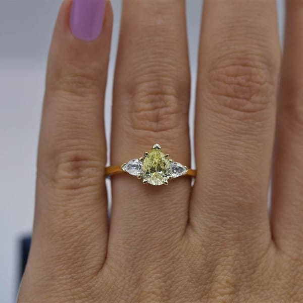 Beautiful Engagement Ring with center Fancy Yellow and side White Diamonds EN-4563000, Ring on a finger