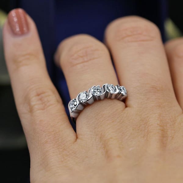 Beautiful Half-Way Wedding Diamond Ring B-17750, Ring on a finger