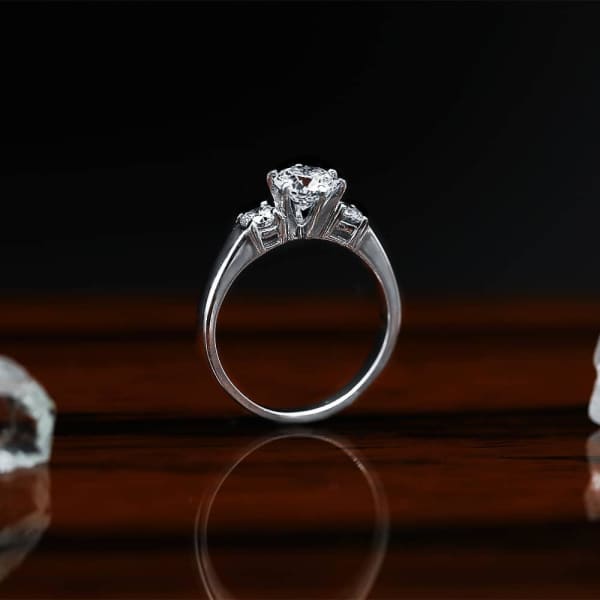 Beautiful three-stone Platinum engagement ring with 1.01ct Center Round Diamond ENG-11500, Profile