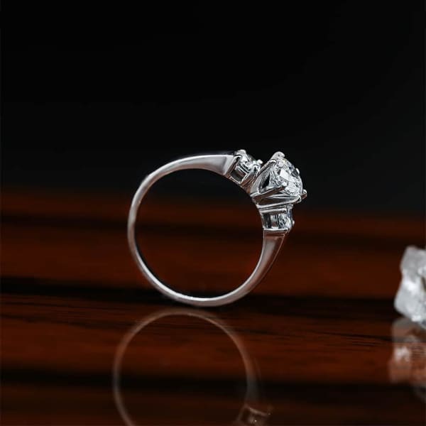 Beautiful three-stone Platinum engagement ring with 1.01ct Center Round Diamond ENG-11500, side