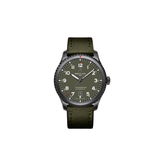 Breitling, Aviator 8 Automatic 41 Black Steel Curtiss Warhawk, DLC-Coated Stainless Steel, Military green dial Watch, Ref. #  M173152A1L1X1