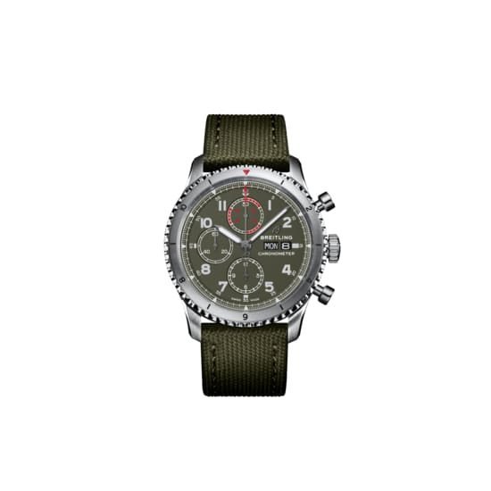Breitling, Aviator 8 Chronograph 43 Curtiss Warhawk, Stainless Steel, Military green dial Watch, Ref. # A133161A1L1X1