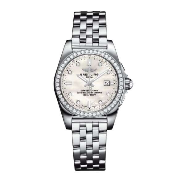 Breitling, Ladies Galactic 29 Sleek, 29mm, Stainless Steel and Diamond set, White Mother of Pearl dial Watch, Ref. # A72348531A1A1