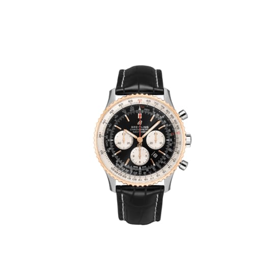 Breitling Navitimer B01 Chronograph 46 Black Dial Black Leather Strap Watch  | AB0137211B1P1