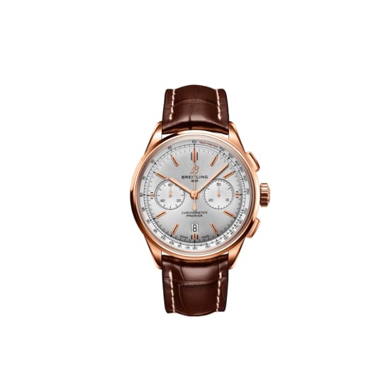 Breitling, Premier B01 Chronograph 42, 18k Red Gold, Silver dial Watch, Ref. #  RB0118371G1P2