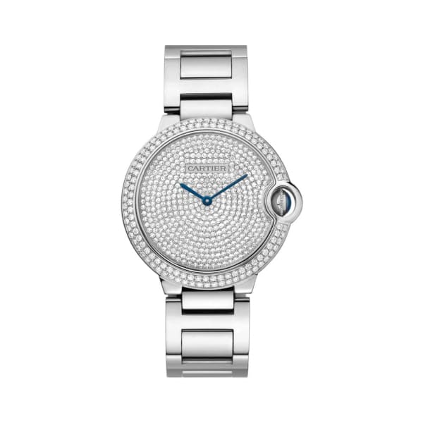 Cartier Ballon Bleu Diamond Pave Dial 18kt White Gold Unisex Watch WE902045