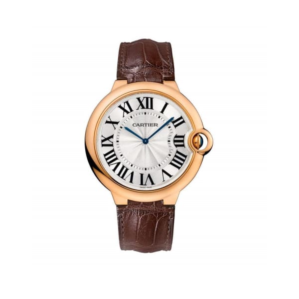 Cartier, Ballon Bleu Extra Large Silver Dial 18kt Rose Gold Leather Mens Watch, Ref. # W6920054