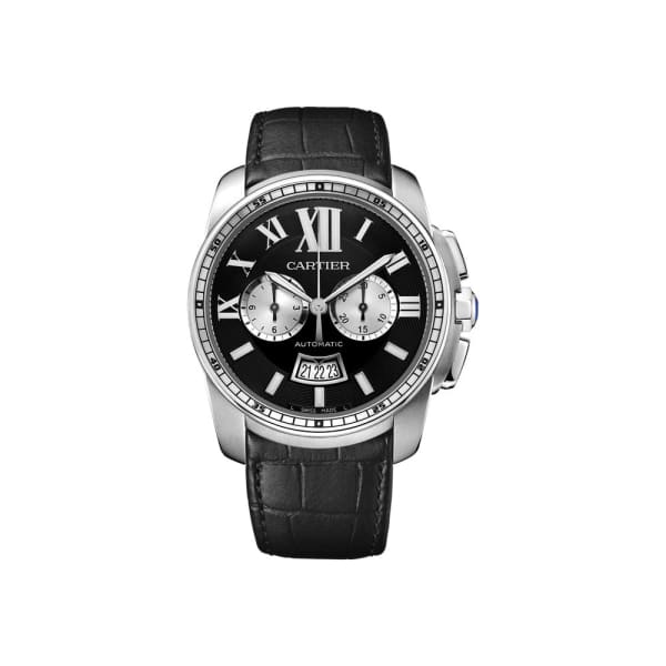 Cartier Calibre De Cartier Black Dial Black Leather Mens Watch W7100060