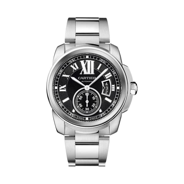 Cartier, Calibre de Cartier, Black Dial Stainless Steel Mens Watch, Ref. # W7100016