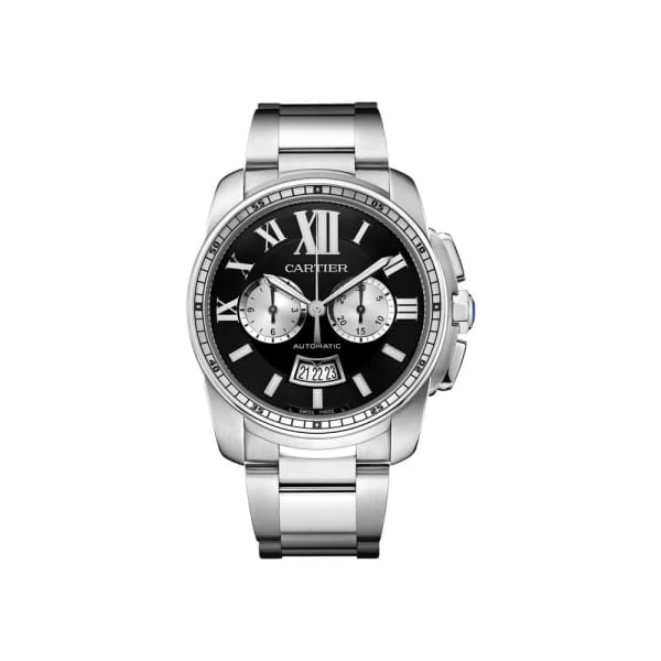 Cartier, Calibre De Cartier, Black Dial Stainless Steel Mens Watch, Ref. # W7100061