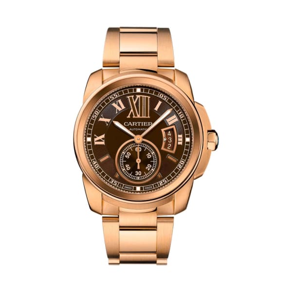 Cartier, Calibre de Cartier, Brown Dial 18kt Rose Gold Mens Watch, Ref. # W7100040