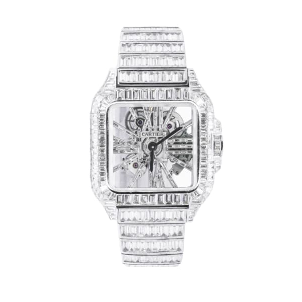Cartier, Santos Skeleton Iced Out Watch, Ref. #  WHSA0007