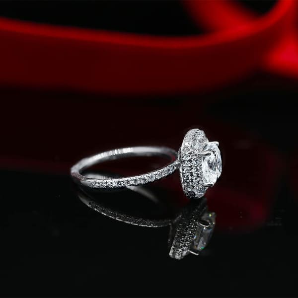 Certified 14k White Gold Engagement ring with Center 1.66ct Cushion cut Diamond DS-30005, side