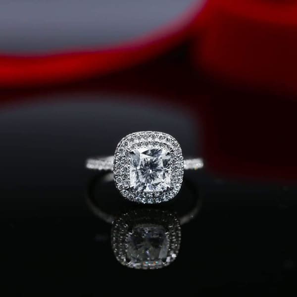 Certified 14k White Gold Engagement ring with Center 1.66ct Cushion cut Diamond DS-30005, enlarged image