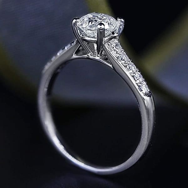 Certified 14k White Gold Engagement Ring with Solitaire 1.08ct Round Cut Diamond ENG-14000