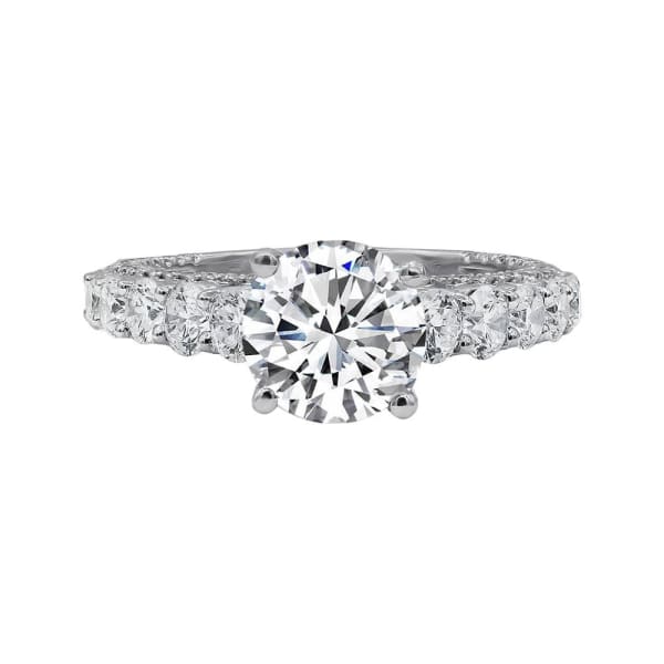 Certified 18k White Gold Engagement ring features 1.72ct center Round Diamond RN-40000