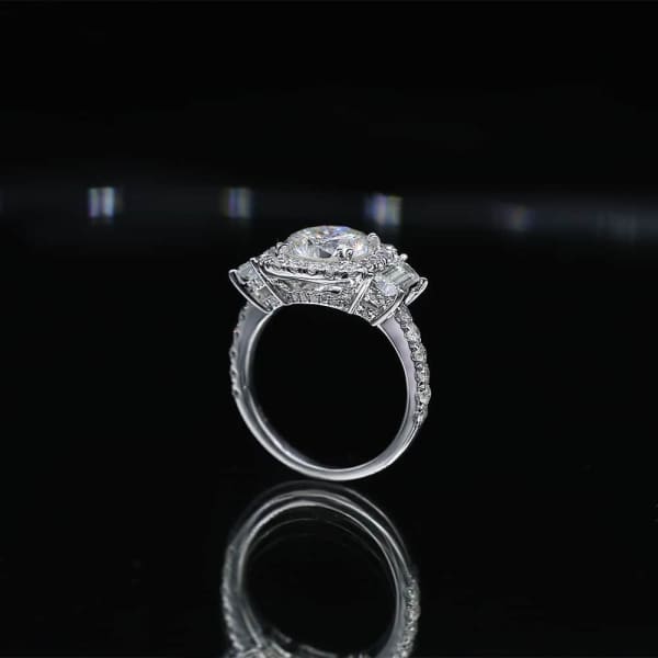 Certified 18k White Gold Engagement ring with Center 2.80ct Round cut Diamond and side Diamonds Eng-52500,  Profile