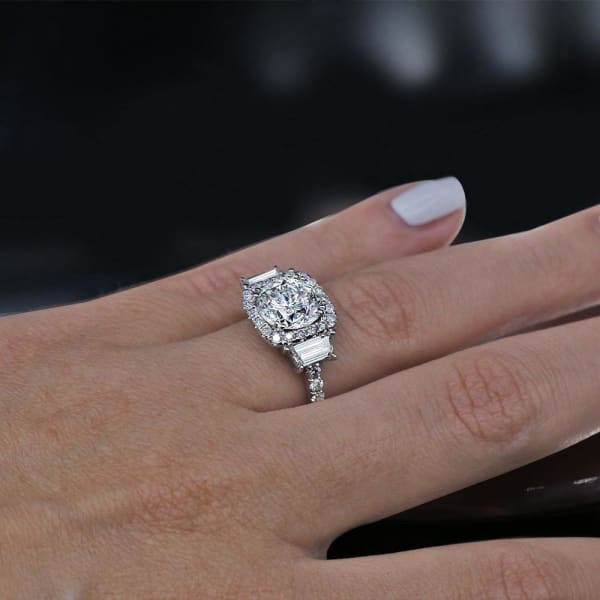 Certified 18k White Gold Engagement ring with Center 2.80ct Round cut Diamond and side Diamonds Eng-52500,  Ring on a finger side