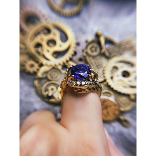 Charming 14k Yellow Gold Color Stone Cocktail Ring with 