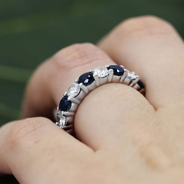 Charming Eternity band with 1.79ct of Round Diamonds and 2.92ct of Blue Sapphires 172401, Ring on a finger