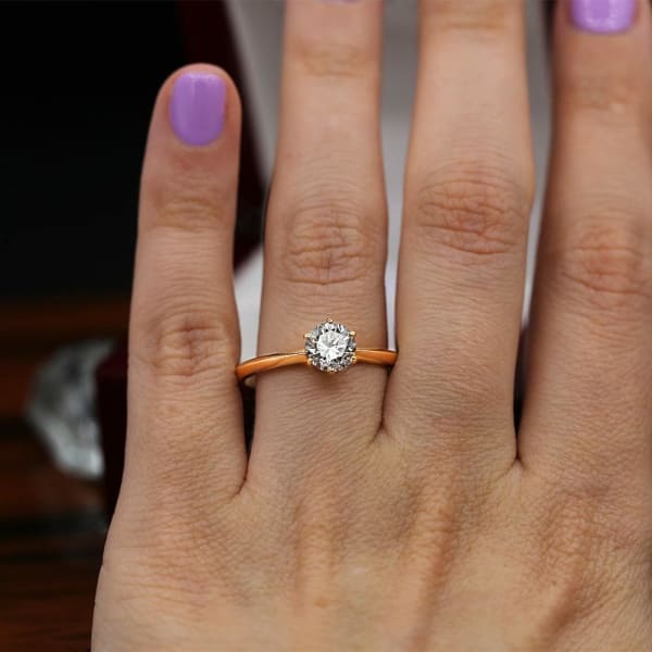 Charming Rose Gold engagement ring with Center Round cut Diamond ENG-10001, Ring on a finger