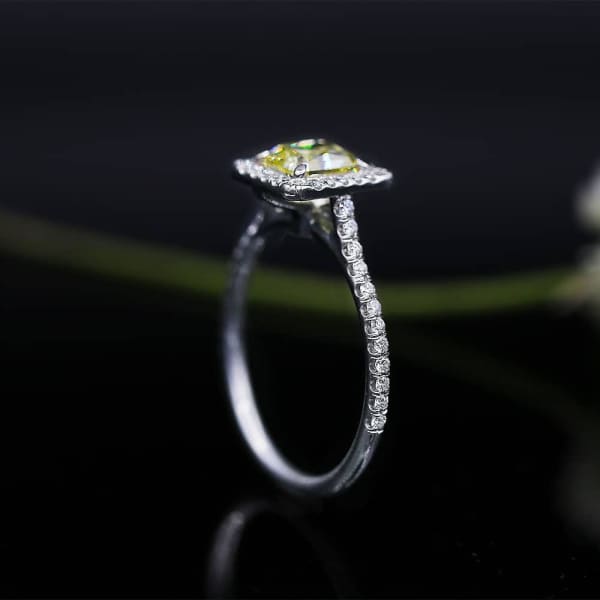 Classic Elegant Platinum engagement ring with center 1.05 Radiant Fancy Yellow Diamond DS-4564500, Side