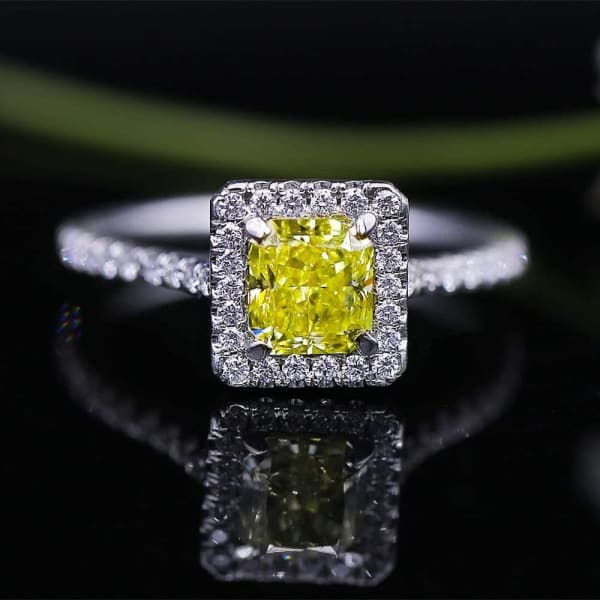 Classic Elegant Platinum engagement ring with center 1.05 Radiant Fancy Yellow Diamond DS-4564500