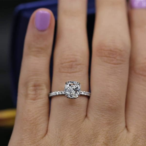 Classic Engagement Ring with Center GIA Cushion 2.17ct Diamond ENG-53000, Ring on a finger