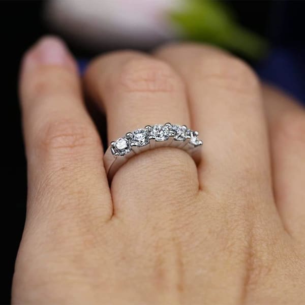 Classic Half-Way Wedding Diamond Band B-6000, Ring on a finger