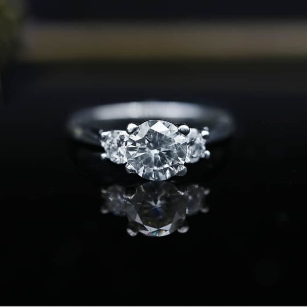 Classic Three-Stone Engagement Ring with Center 1.16ct Round Diamond RN-172600, Full face