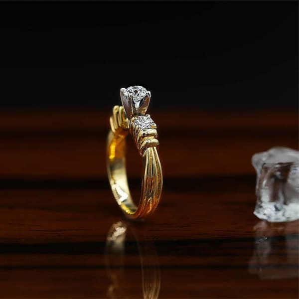 Classic Three-Stone Yellow Gold Engagement Ring features center 0.50ct Round Diamond ENG-5500, right