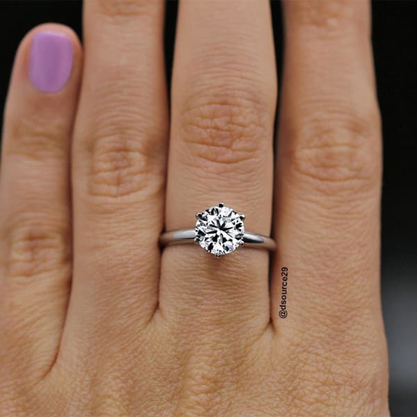 Classic White Gold Diamond Engagement Ring RN-172902, Ring on a finger