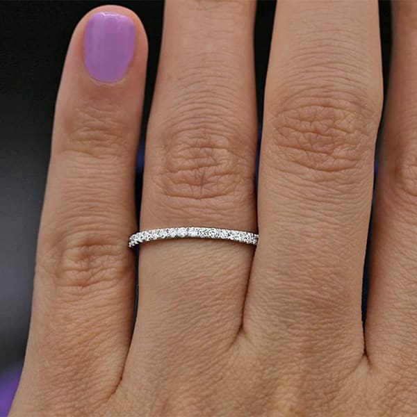 Classic White Gold Diamond Wedding Band BA-3500, Ring on a finger