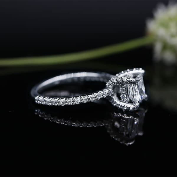 Delicate White Gold Engagement ring with center 1.22ct Princess Cut Diamond and 0.75ct of pave diamonds on sides ENG-12505, Main view