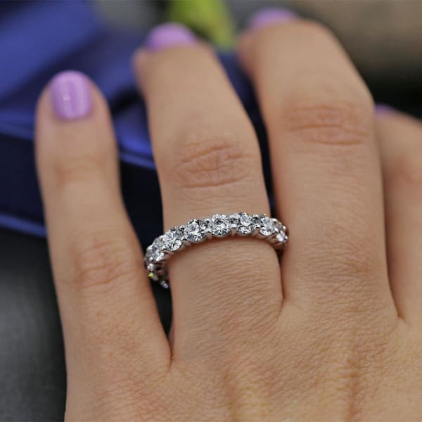 Diamond Eternity Band features 3.20ct of Round Diamonds ET-14400, Ring on a finger