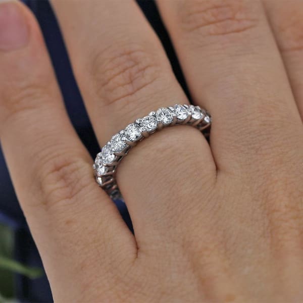 Diamond Eternity band with total 2.50ct of Round cut Diamonds ET-7500, Ring on a finger, enlarged image