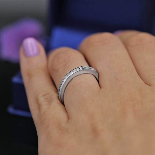 Elegant Channel set Diamond Engagement Ring WB-1900, Ring on a finger