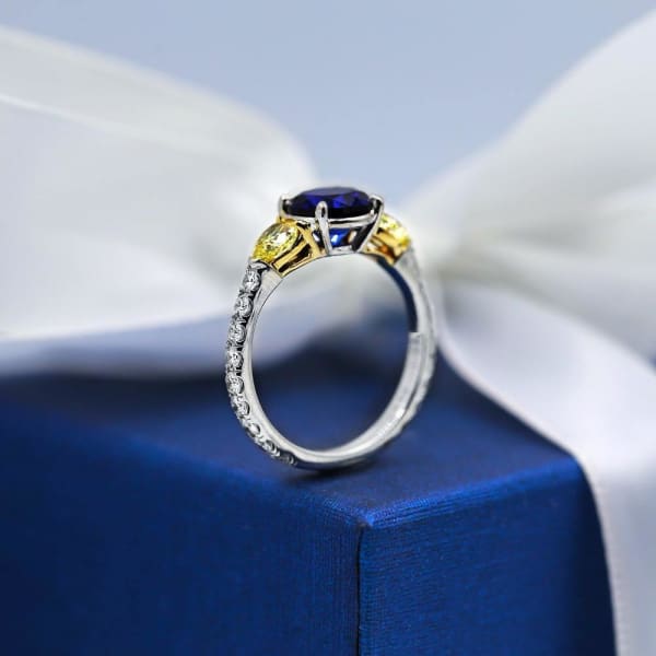Elegant Engagement Ring with 2.00ct Center Blue Sapphire and two Diamonds ENG-12503, Side