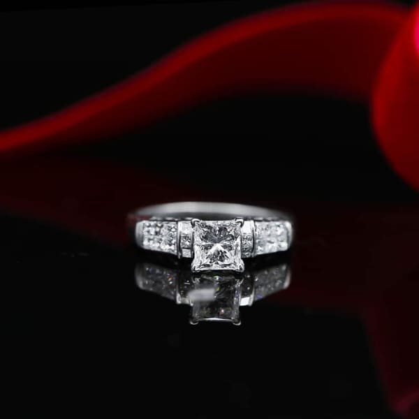 Elegant Engagement Ring with Center 1.30ct Princess Cut Diamond DS-4562500, Main View