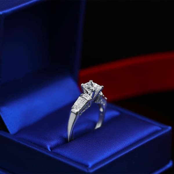 Elegant Engagement Ring with Center 1.30ct Princess Cut Diamond DS-4562500, Ring in packing