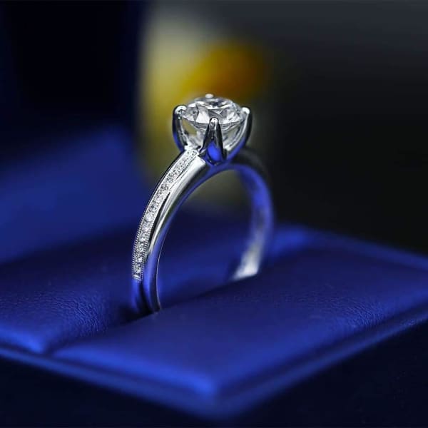 Elegant Engagement Ring with Center Certified 1.00ct. Round Diamond ENG-15500, Ring in packing, Left