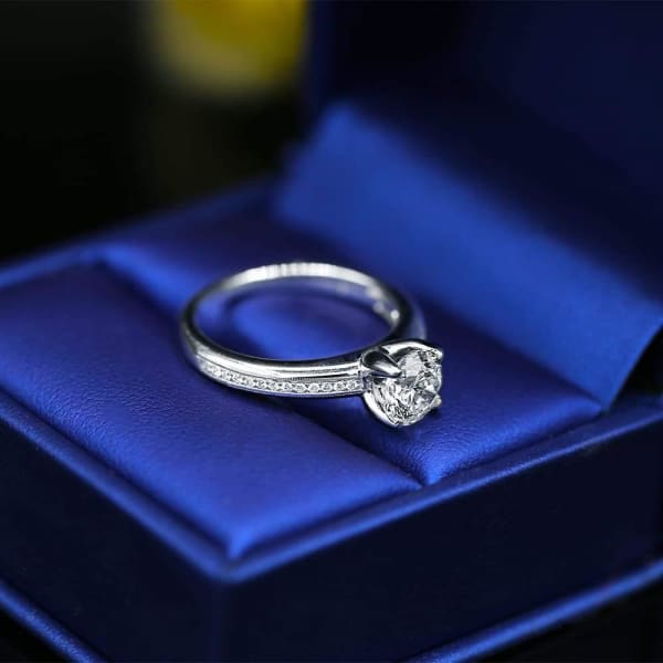 Elegant Engagement Ring with Center Certified 1.00ct. Round Diamond ENG-15500, Ring in packing, side