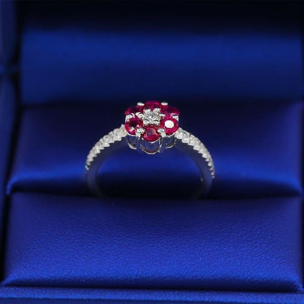 Elegant White Gold Pink Sapphires and Diamonds ring CSFL-350, Ring in packing